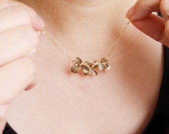 Gold Orchid Necklace with Custom Initials, Flower Necklace, Wedding Jewelry, Bridesmaid Gifts
