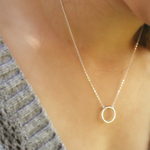 Sterling Silver dainty Circle Necklace,  Ring Necklace, Simple Pendant Necklace, Minimalist Dainty Circle Necklace, Karma Necklace