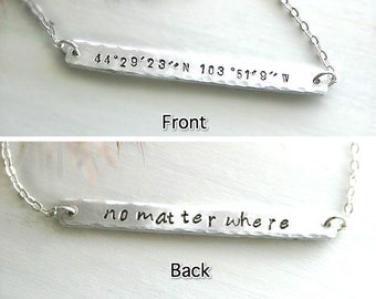 Coordinate Necklace,Latitude Longitude,Christmas Gift,GPS Necklace, Two Sides Stamped, Bar Necklace, Best Friend Gift, Coordinate Jewelry