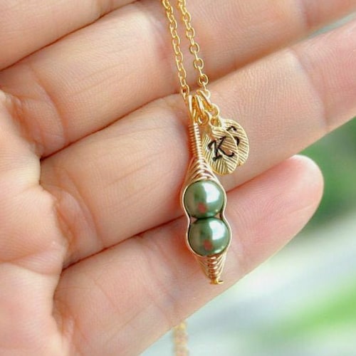 Pea Pod Necklace Mothers Jewelry Three Peas in a Pod Etsy