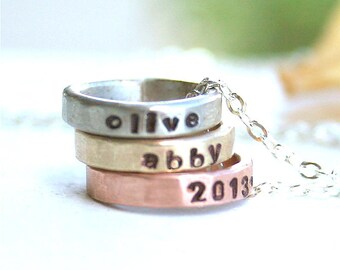 Custom mixed metal ring necklace, Name necklace, Friendship necklace, Circle necklace, Silver, Gold, Rose Gold