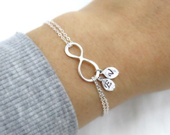 Sterling Silver Infinity Bracelet, Dainty Infinity, Friendship Bracelet, Gift for bffs, Infinity Symbol with Custom Initials