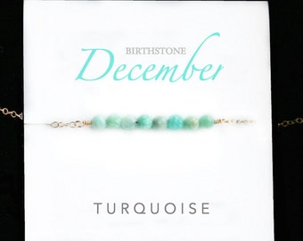 Birthstone Necklace, December Birthstone Necklace, Turquoise necklace, Stone Bar Necklace, Birthday Gift