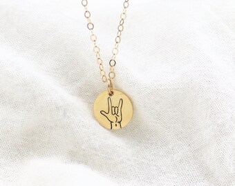 Hand Gestures Necklace, I Love You Sign Language Necklace, Finger Sign Jewelry, Mothers day Gift, Necklace for Mom