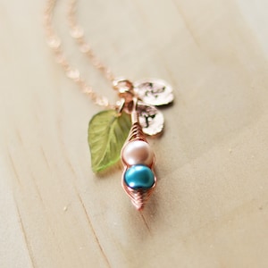 Rose Gold Pea Pod Necklace, 2 Peas In a Pod, Christmas Gift for Sisters, Mom Necklace, Pea Pod Jewelry, Family Necklace