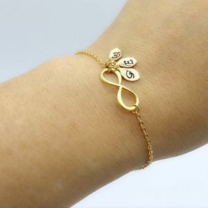 Guldfärgad oändlighetsarmband med personliga initialer. Vänskapsarmband, oändlighetssymbol, bästa vännen-present, armband till mamma