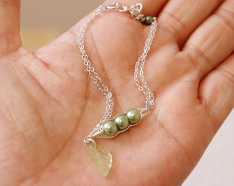 Pea Pod Bracelet, Three Peas in Pod, Mom Bracelet, Mothers Day Gift, Sister Bracelet, Peapod Jewelry