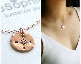 Compass Necklace, Compass Jewelry, Minimalist Necklace, Best Friend Gift, Rose Gold Filled Compass Charm, Graduation Necklace, BFF Necklace