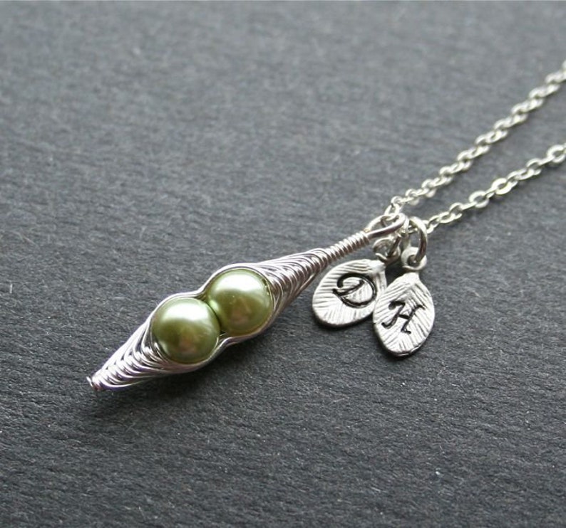 Pea Pod necklace, Mothers Jewelry, Three peas in a Pod, Personalized Pea pod Necklace with Initials, Gift for Mom, Mothers Day Necklace image 5