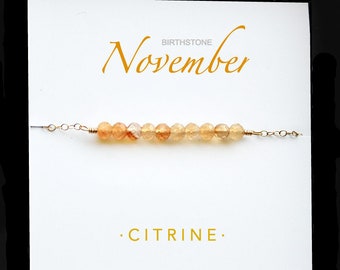 Citrine Necklace, November Birthstone Necklace, Mothers Day Gift, Mom Necklace, Birthday Gift, Stone Bar Necklace, Family Necklace