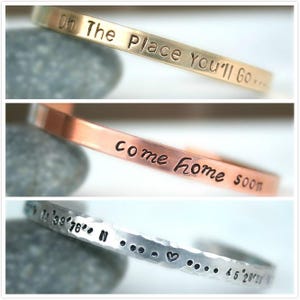 Custom Cuff Bracelet, Engraved Bangle Bracelet, Inspiration Quote Stackable Bracelet, Mom Bracelet image 3