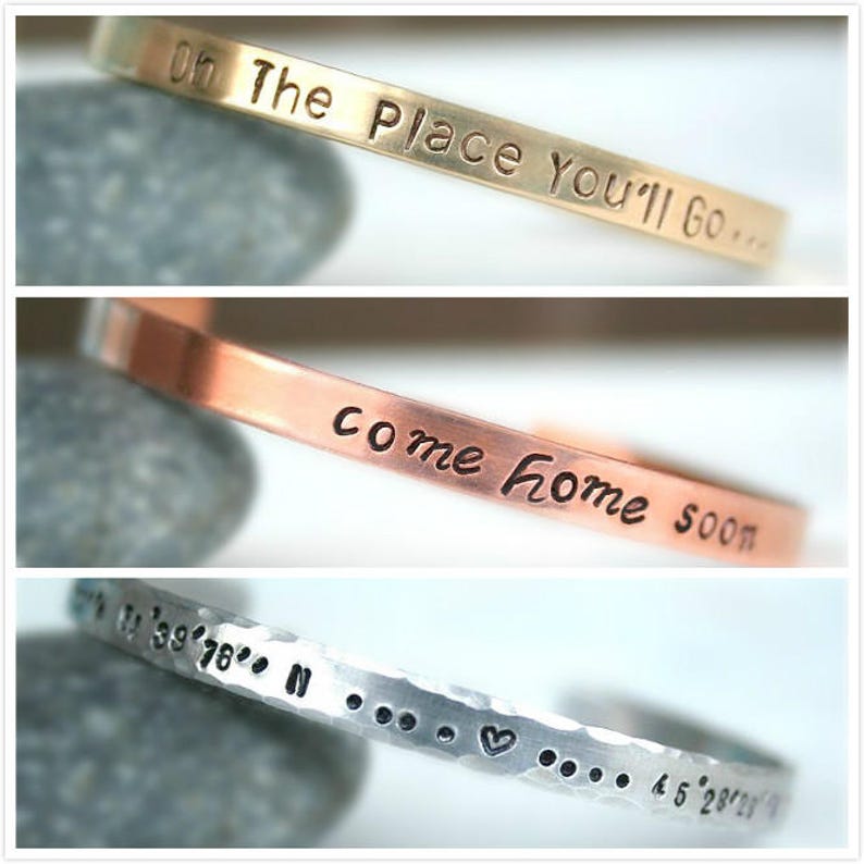 Custom Cuff Bracelet, Engraved Bangle Bracelet, Inspiration Quote Stackable Bracelet, Mom Bracelet image 3