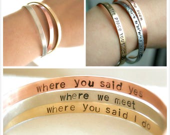 Christma Gift, Inspirational Quote Cuff Bracelet, Friendship Bracelet, Custom Stamped Secret Message Cuff, Best Friend Bracelet