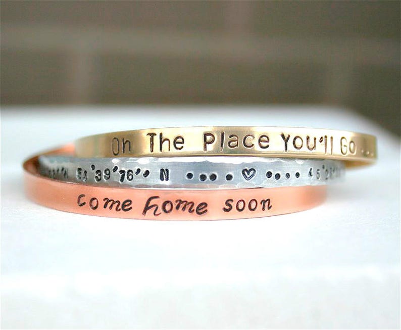 Custom Cuff Bracelet, Engraved Bangle Bracelet, Inspiration Quote Stackable Bracelet, Mom Bracelet image 1