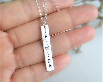 State Necklace, Location Necklace with Two States and Heart, Mothers Day Gift, Friendship Necklace, BFF Necklace