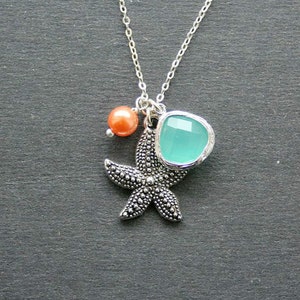 Aquamarine Necklace, Starfish Necklace, Necklace Birthstone, Beach Wedding Jewelry, Aqua Necklace, Sea Star Necklace, Bridesmaid Gifts
