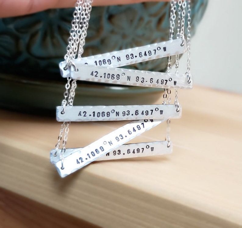 Coordinate necklace, Latitude Longitude, Custom Coordinates Bar Necklace, Location Necklace, Number Necklace, Mothers Day Gift image 5