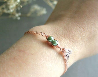 Pea Pod Bracelet, Gift for Daughter, Friendship Bracelet, Pea Pod Jewelry, Mothers Bracelet, Christmas Gift, Rose Gold  Pea Pod Bracelet