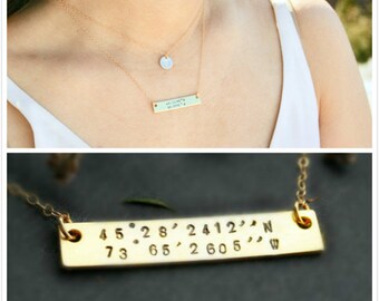 Collar de barra de coordenadas de oro, personalizar con una ubicación específica, collar de amistad, regalo del Día de la Madre