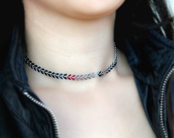 Silver Choker Necklace, Fishbone Choker Necklace, Bohemian jewelry, Boho Necklace, Chevron Choker, layered Necklace