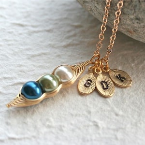 Pea Pod necklace, Mothers Day Gift, Family Necklace, 3 Peas In a Pod, Initial Necklace, Pea Pod Jewelry