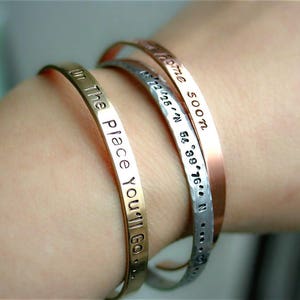 Custom Cuff Bracelet, Engraved Bangle Bracelet, Inspiration Quote Stackable Bracelet, Mom Bracelet image 2