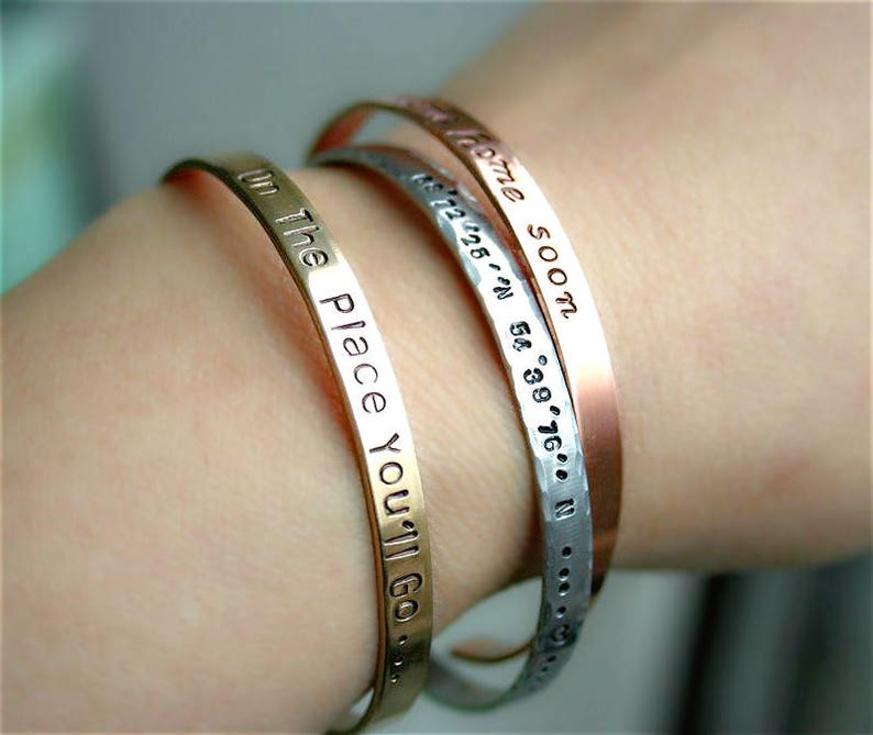 Custom Cuff Bracelet, Engraved Bangle Bracelet, Inspiration Quote Stackable Bracelet, Mom Bracelet image 2