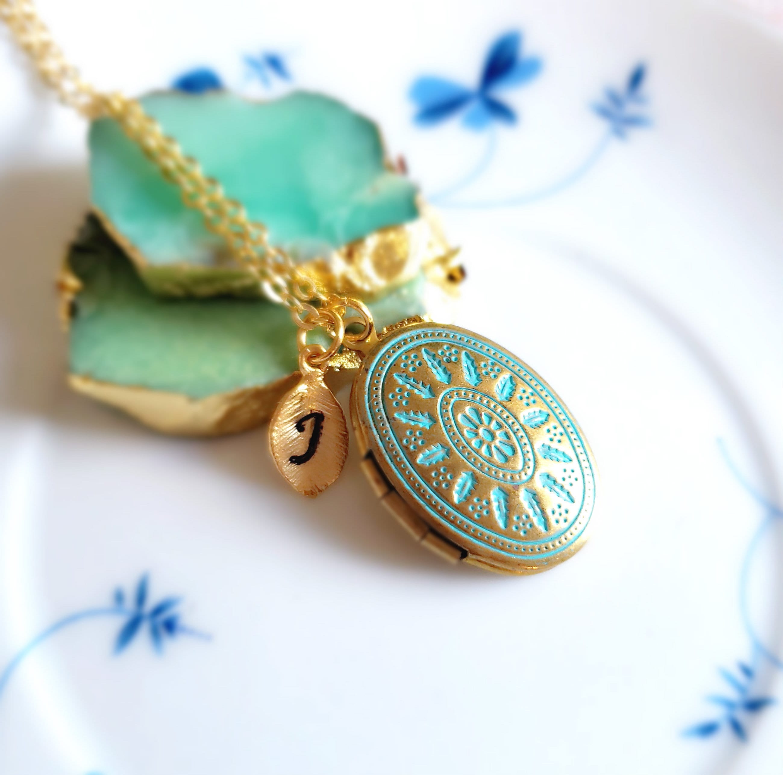 Locket Necklace with Custom Initial. Hand Patina Oval Locket Etsy