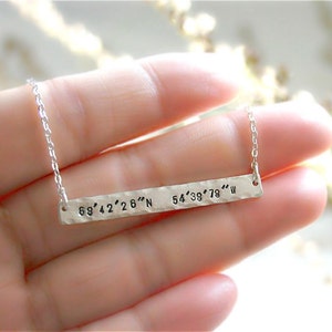 Coordinate necklace, Latitude Longitude, Custom Coordinates Bar Necklace, Location Necklace, Number Necklace, Mothers Day Gift image 1