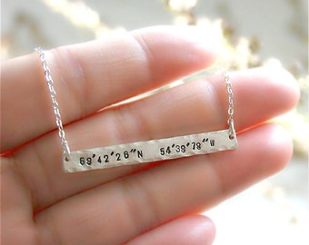 Coordinate necklace, Latitude Longitude, Custom Coordinates Bar Necklace, Location Necklace, Number Necklace, Mothers Day Gift