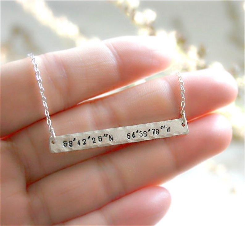 Coordinate necklace, Latitude Longitude, Custom Coordinates Bar Necklace, Location Necklace, Number Necklace, Mothers Day Gift image 1