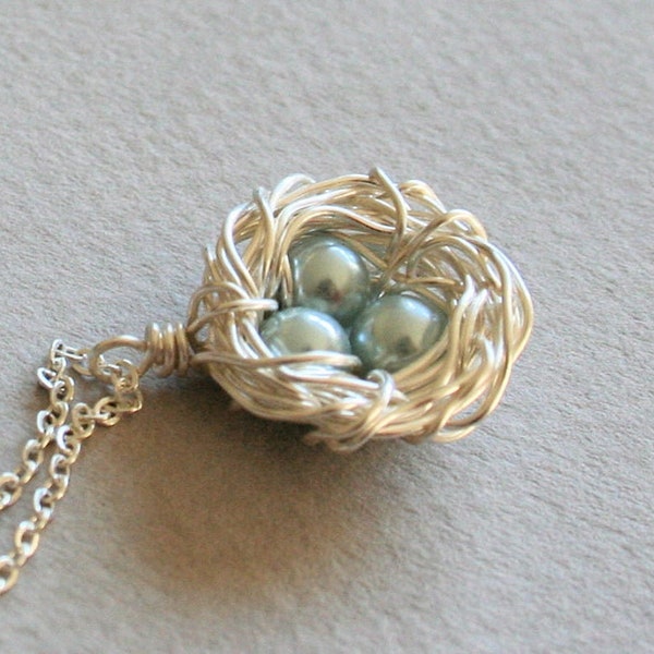 Bird Nest Necklace, Family Necklace, Bird Nest with 1,2,3,4,5 Eggs, Mothers Day Gift, Mothers Necklace, Grandmother Necklace