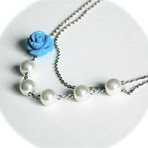 Blue Flower Two Chain Necklace