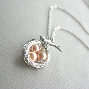 Collana nido d'uccello in argento, gioielli nido, collana di famiglia, nido d'uccello della mamma, collana di uccello, collana nido, collana della nonna, regalo di Natale