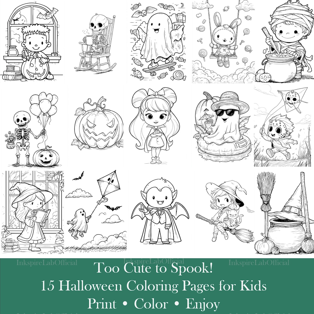 Halloween Coloring Pages for Kids – 15 Printable Cute Designs (digital ...