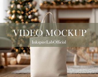 Holiday Tote Bag Video Mockup: Christmas Scene (MP4)