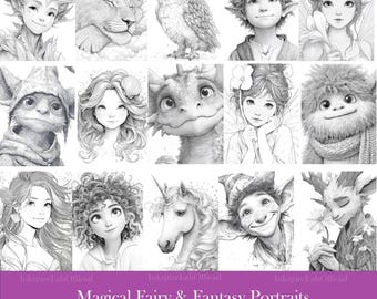 Imágenes prediseñadas de hadas y criaturas fantásticas: PNG caprichoso en blanco y negro (descarga digital)