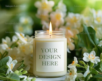 Candle Mockup Template: White Soy Candle POD (JPEG Digital Download)