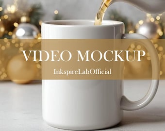 White Ceramic Mug Video Mockup: Festive Bokeh Scene (MP4)