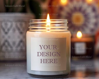 Candle Mockup Template: White Soy Candle (JPEG Digital Download)