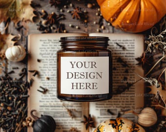 Halloween Candle Mockup: Amber Jar, Cozy Autumn Decor (Digital Download Jpeg File)