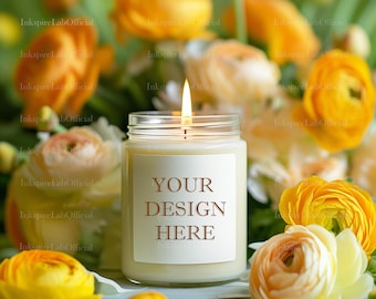 Candle Mockup Template: White Soy Candle POD (JPEG Digital Download)
