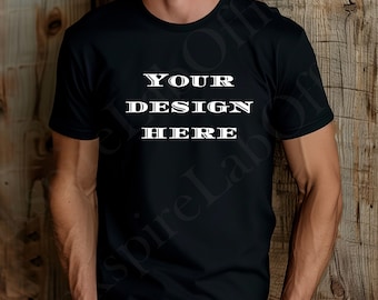 Bella Canvas 3001 T-shirt nera mockup (download digitale)