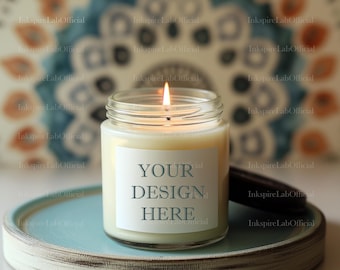 Candle Mockup Template: White Soy Candle POD (JPEG Digital Download)