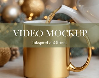 Gold Mug Video Mockup: Christmas Tea Scene (MP4)