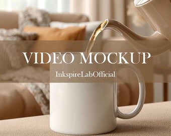 Coffee Mug Video Mockup: Neutral Home Interior (MP4 Digital File)