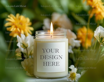 Candle Mockup Template: White Soy Candle POD (JPEG Digital Download)