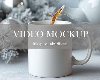 White Ceramic Mug Video Mockup: Frosty Christmas Scene (11oz)