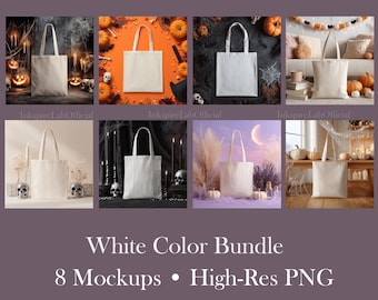 Halloween Tote Bag Mockup Bundle: Spooky Fall Theme, 8 PNGs
