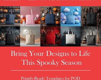Halloween Tote Bag Mockup Bundle: Spooky Designs, 7 Colors (Digital Download Mockups)